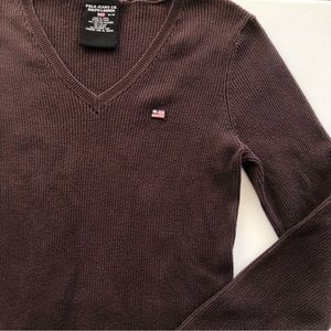 ralph lauren dark brown ribbed vneck sweater